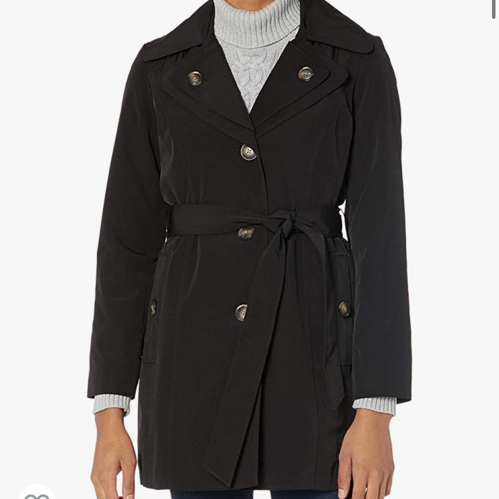 S NEW LONDON FOG WOMENS COAT JACKET WINTER FALL SMALL BLACK BELTED LONG SOFT-SHE